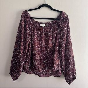 LOFT Maroon Orange Autumn Floral Whimsigoth Stretch Square Neck Blouse Small